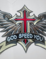 GOD SPEED YOU CROSS WINGS MC Biker Patch Set Iron On Vest Jacket Rocker LARGE-ASTROSHADEZ.COM-ASTROSHADEZ.COM