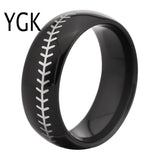 Black Dome White Baseball Stitch Fashion Tungsten CARBIDE Ring WEDDING-ASTROSHADEZ.COM-ASTROSHADEZ.COM