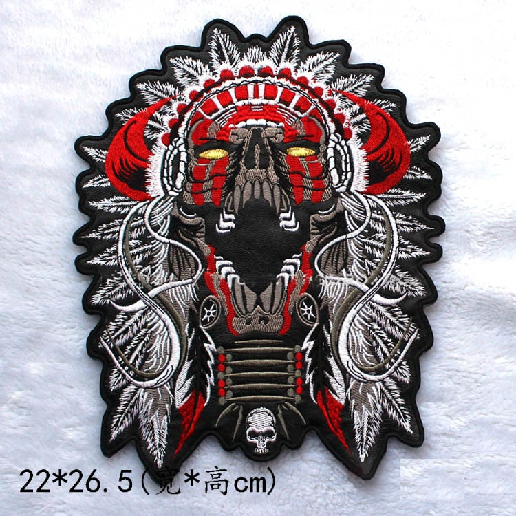 Large Indian Chief Skull American Flag Patch