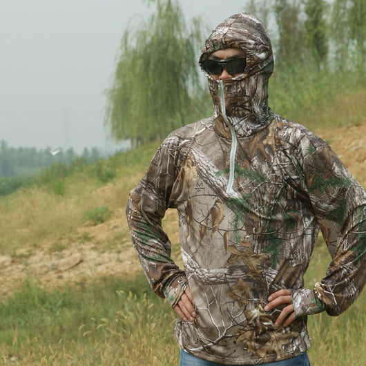 Camo Hunting Clothes Pullover Sun Protection Anti-UV Breathable Quick Dry Men Fishing Shirt Outdoor Sports