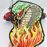 COBRA SNAKE GREEN FIRE FLAMES MC Biker Patch Set Iron On Vest Jacket Rocker Hells XL LARGE-ASTROSHADEZ.COM-ASTROSHADEZ.COM