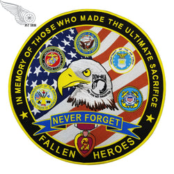 NEVER FORGET FALLEN HEROES NAVY ARMY MILITARY MC Biker Patch Set Iron On Vest Jacket Rocker Hells-ASTROSHADEZ.COM-ASTROSHADEZ.COM