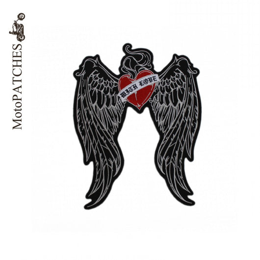 WITH LOVE WINGS HEART MC MOTORCYCLE BIKE IRON PATCH LARGE