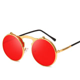 Unisex 'Castaic' Flip Lens Round Vintage Sunglasses Astroshadez-Sunglasses-Astroshadez-Gold F Red-ASTROSHADEZ.COM