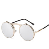 Unisex 'Castaic' Flip Lens Round Vintage Sunglasses Astroshadez-Sunglasses-Astroshadez-Silver-ASTROSHADEZ.COM
