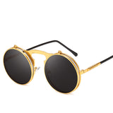 Unisex 'Castaic' Flip Lens Round Vintage Sunglasses Astroshadez-Sunglasses-Astroshadez-Gold F Black-ASTROSHADEZ.COM