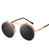 Unisex 'Castaic' Flip Lens Round Vintage Sunglasses Astroshadez-Sunglasses-Astroshadez-Brown F Black-ASTROSHADEZ.COM