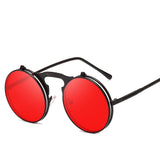 Unisex 'Castaic' Flip Lens Round Vintage Sunglasses Astroshadez-Sunglasses-Astroshadez-Black F Red-ASTROSHADEZ.COM
