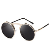 Unisex 'Castaic' Flip Lens Round Vintage Sunglasses Astroshadez-Sunglasses-Astroshadez-Silver F Black-ASTROSHADEZ.COM